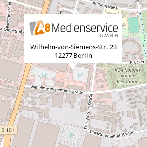 A8 Medienservice GmbH | Zentrale, Wilhelm-von-Siemens-Straße 23, Haus F, 12277 Berlin-Mariendorf